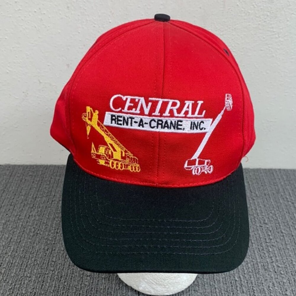 VTG Central Rent-A-Crane Snapback Hat Adjustable Red Black Safety First Graffiti